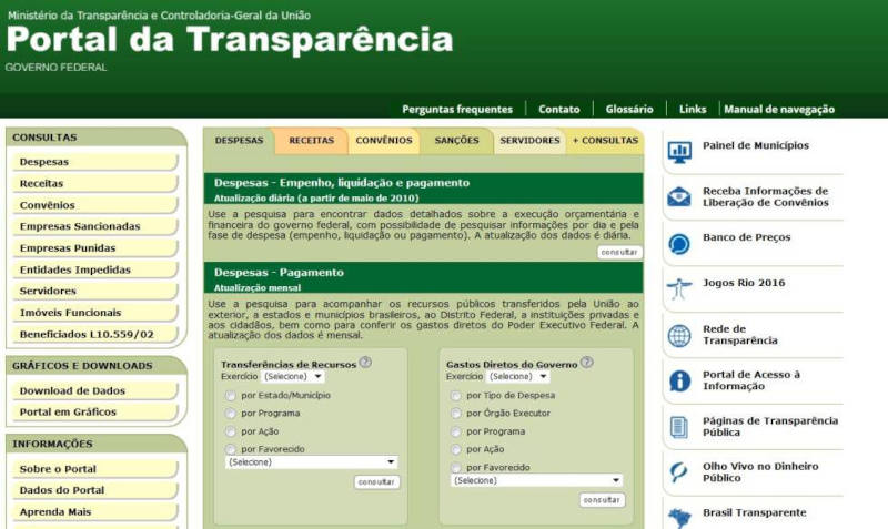 Criado em 2004, Portal da Transparência exibe informações detalhadas sobre pagamentos do Governo Federal a pessoas físicas e empresas. Foto: Divulgação 